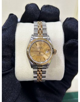 ROLEX LADY DATEJUST HALF 18K 750 YELLOW GOLD REF 69173 JUBILEE CHAMPAGNE DIAL 26MM AUTOMATIC WATCH