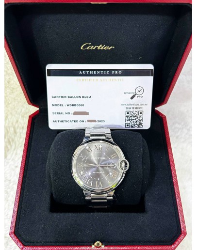 CARTIER BALLON BLEU REG WABB0060 DARK GREY DIAL 40MM AUTOMATIC WATCH