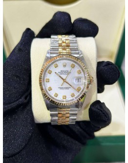 ROLEX DATEJUST 36 HALF 18K 750 YELLOW GOLD JUBILEE REF 16233 WHITE DIAL 36MM AUTOMATIC WATCH
