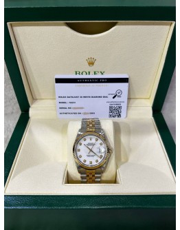 ROLEX DATEJUST 36 HALF 18K 750 YELLOW GOLD JUBILEE REF 16233 WHITE DIAL 36MM AUTOMATIC WATCH