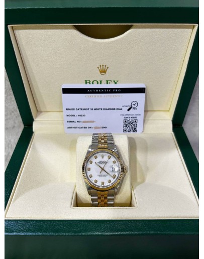 ROLEX DATEJUST 36 HALF 18K 750 YELLOW GOLD JUBILEE REF 16233 WHITE DIAL 36MM AUTOMATIC WATCH