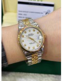 ROLEX DATEJUST 36 HALF 18K 750 YELLOW GOLD JUBILEE REF 16233 WHITE DIAL 36MM AUTOMATIC WATCH