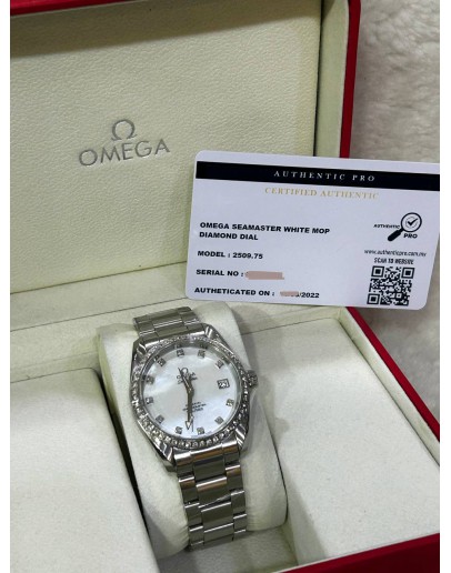 OMEGA SEAMASTER DIAMONDS WHITE MOTHER OF PEARL REF 2509.75 36MM AUTOMATIC WATCH