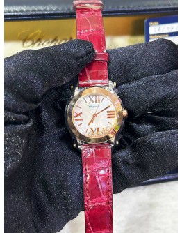 CHOPARD HAPPY SPORT DIAMONDS SOLID ROSE GOLD BEZEL REF 278509-6002 MOTHER OF PEARL DIAMONDS DIAL 30MM QUARTZ WATCH