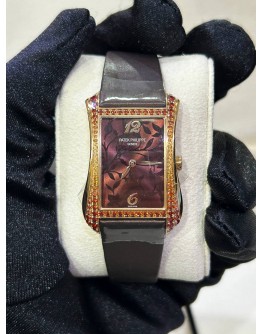PATEK PHILIPPE GONDOLO SARATA LADIES 18K 750 HALF ROSE GOLD 94 BRILLIANT CUT SPERSASTITE GEMSTONES REF 4962 / 200R-001 BROWN FLORAL MOTIF DIAL 28.6MM X 40.8MM QUARTZ WATCH