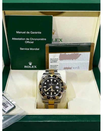 ROLEX GMT-MASTER II HALF 18K 750 YELLOW GOLD REF 116813 BLACK DIAL 40MM AUTOMATIC WATCH