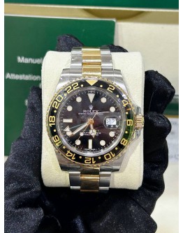 ROLEX GMT-MASTER II HALF 18K 750 YELLOW GOLD REF 116813 BLACK DIAL 40MM AUTOMATIC WATCH