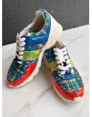 CHANEL MULTICOLOUR TWEED CC LOW TOP SNEAKERS