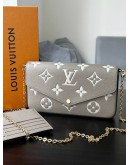 LOUIS VUITTON FELICIE POCHETTE TOURTERELLE EMPREINTE LEATHER IN LIGHT BROWN & BEIGE