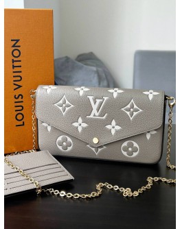 LOUIS VUITTON FELICIE POCHETTE TOURTERELLE EMPREINTE LEATHER IN LIGHT BROWN & BEIGE