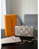 LOUIS VUITTON FELICIE POCHETTE TOURTERELLE EMPREINTE LEATHER IN LIGHT BROWN & BEIGE