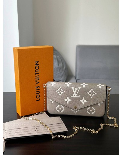 LOUIS VUITTON FELICIE POCHETTE TOURTERELLE EMPREINTE LEATHER IN LIGHT BROWN & BEIGE