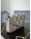 LOUIS VUITTON FELICIE POCHETTE TOURTERELLE EMPREINTE LEATHER IN LIGHT BROWN & BEIGE