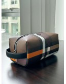BURBERRY CHECK TRAVEL POUCH IN DARK BIRCH BROWN COLOURWAY