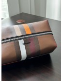 BURBERRY CHECK TRAVEL POUCH IN DARK BIRCH BROWN COLOURWAY