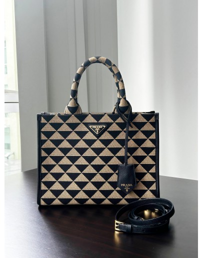 PRADA SYMBOLE TOTE BAG IN EMBROIDERED CANVAS WITH STRAP