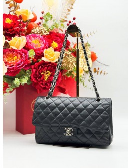 CHANEL MEDIUM CLASSIC DOUBLE FLAP SHOULDER BAG IN BLACK CAVIAR LEATHER