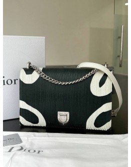 CHRISTIAN DIOR X RAF SIMONS LARGE DIORAMA FLAP BAG IN GREEN & WHITE PATCHWORK PATTERN  