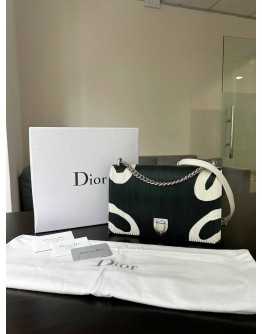 CHRISTIAN DIOR X RAF SIMONS LARGE DIORAMA FLAP BAG IN GREEN & WHITE PATCHWORK PATTERN  