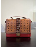 MCM LITTLE VERONIKA VISETOS SACTHEL IN SIGNATURE COGNAC MONOGRAM CANVAS & LEATHER WITH LEOPARD PRINT  