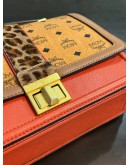 MCM LITTLE VERONIKA VISETOS SACTHEL IN SIGNATURE COGNAC MONOGRAM CANVAS & LEATHER WITH LEOPARD PRINT  