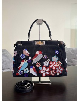 FENDI MEDIUM PEEKABOO BAG DENIM VITELLO DOLCE BIRDS