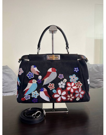 FENDI MEDIUM PEEKABOO BAG DENIM VITELLO DOLCE BIRDS