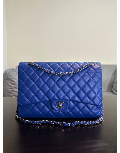 CHANEL MAXI CLASSIC FLAP CHAIN BAG IN ELECTRIC BLUE   