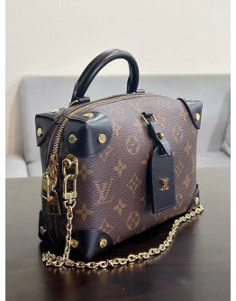 LOUIS VUITTON PETITE MALLE SOUPLE BROWN MONOGRAM CANVAS & LEATHER HANDLE HANDBAG WITH STRAP