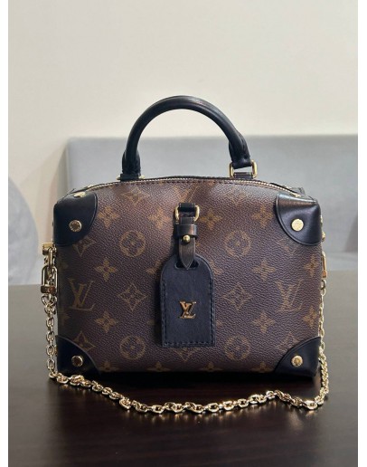 LOUIS VUITTON PETITE MALLE SOUPLE BROWN MONOGRAM CANVAS & LEATHER HANDLE HANDBAG WITH STRAP