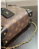LOUIS VUITTON PETITE MALLE SOUPLE BROWN MONOGRAM CANVAS & LEATHER HANDLE HANDBAG WITH STRAP