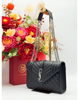 2018 YSL YVES SAINT LAURENT ENVELOPE SHOULDER BAG IN BLACK GRAINED CALFSKIN LEATHER