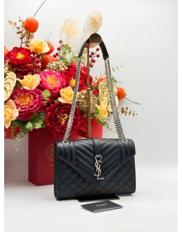 2018 YSL YVES SAINT LAURENT ENVELOPE SHOULDER BAG IN BLACK GRAINED CALFSKIN LEATHER
