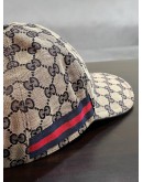 GUCCI GG CANVAS BASEBALL HAT WITH RED & BLUE WEB STRIPES DETAIL