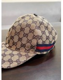 GUCCI GG CANVAS BASEBALL HAT WITH RED & BLUE WEB STRIPES DETAIL