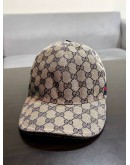 GUCCI GG CANVAS BASEBALL HAT WITH RED & BLUE WEB STRIPES DETAIL