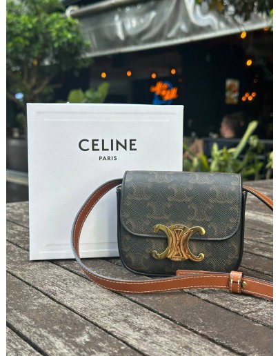 CELINE MINI CLAUDE IN TRIOMPHE CANVAS AND CALFSKIN