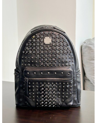 MCM DIAMOND VISETOS BACKPACK IN BLACK CRYSTAL STUDS