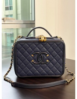 CHANEL CC FILIGREE VANITY CASE IN NAVY BLUE CAVIAR LEATHER