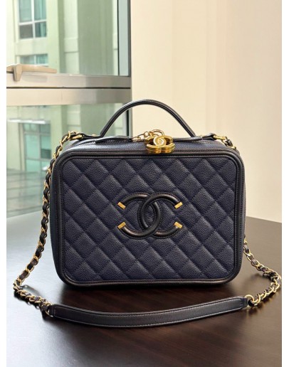 CHANEL CC FILIGREE VANITY CASE IN NAVY BLUE CAVIAR LEATHER