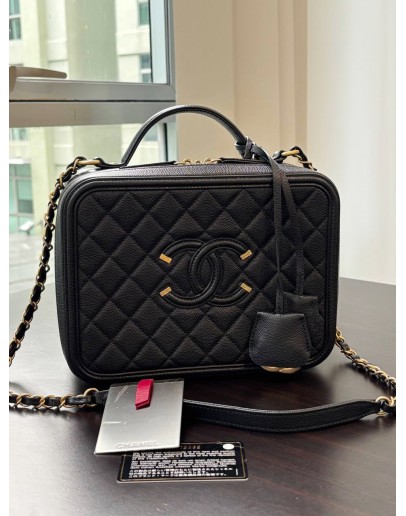 CHANEL CC FILIGREE VANITY CASE IN BLACK CAVIAR LEATHER