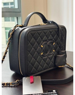 CHANEL CC FILIGREE VANITY CASE IN BLACK CAVIAR LEATHER