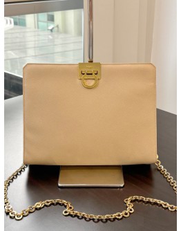SALVATORE FERRAGAMO GANCINI LEATHER SHOULDER BAG WITH A GOLD TONE CHAIN STRAP & HARDWARE