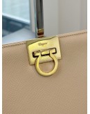 SALVATORE FERRAGAMO GANCINI LEATHER SHOULDER BAG WITH A GOLD TONE CHAIN STRAP & HARDWARE