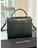 YSL YVES SAINT LAURENT CASSANDRA TOP HANDLE BAG IN DARK GREEN EMBOSSED CROCODILE LEATHER