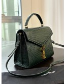 YSL YVES SAINT LAURENT CASSANDRA TOP HANDLE BAG IN DARK GREEN EMBOSSED CROCODILE LEATHER