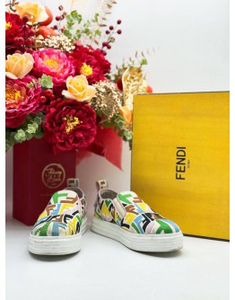 FENDI FF VERTIGO SLIP-ON SNEAKERS IN CANVAS MULTICOLOR SIZE 37