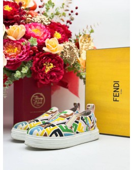 FENDI FF VERTIGO SLIP-ON SNEAKERS IN CANVAS MULTICOLOR SIZE 37
