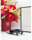 GUCCI GG SLINGBACK MID-HEEL IN BLUE BEIGE CANVAS & CALFSKIN LEATHER SIZE 37 1/2