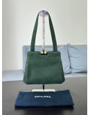 CHANEL VINTAGE SHOULDER BAG IN GREEN SUEDE LEATHER WITH GOLD D ICONIC INTERLOCKING CC LOGO CLASP HARDWARE